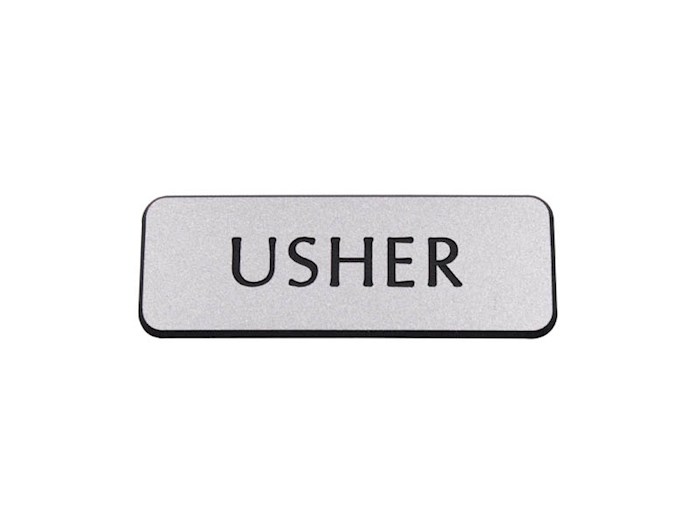 {=Badge-Contemporary-Usher-Silver/Black-Magnetic Back}