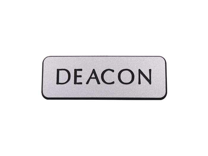 {=Badge-Contemporary-Deacon-Silver/Black-Pin Back}