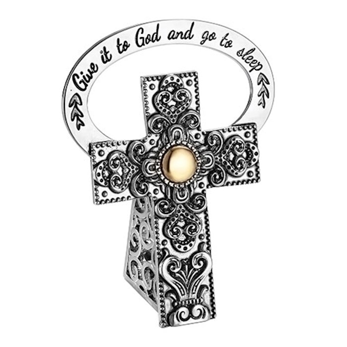 {=Bedside Cross-Give It To God And Go To Sleep w/Center Gold Dot (2.5")}