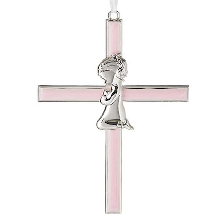 {=Hanging Cross-Praying Girl-Pink (6.25") }