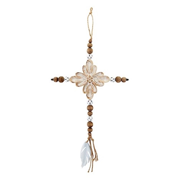 {=Wall Cross-Beaded Floral (18")}