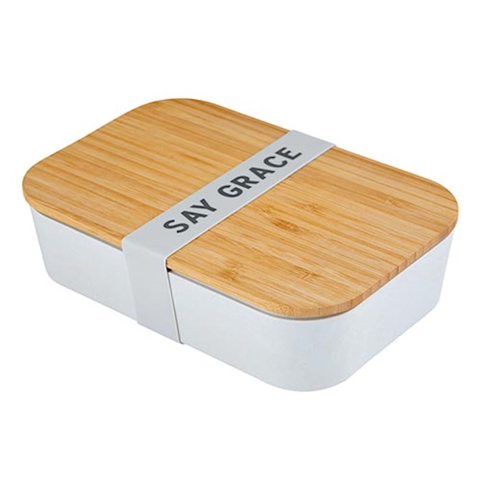 {=Lunch Box-Say Grace-Bamboo w/Silicone Sleeve (7.4"W x 2.2"H x 4.9"D)}