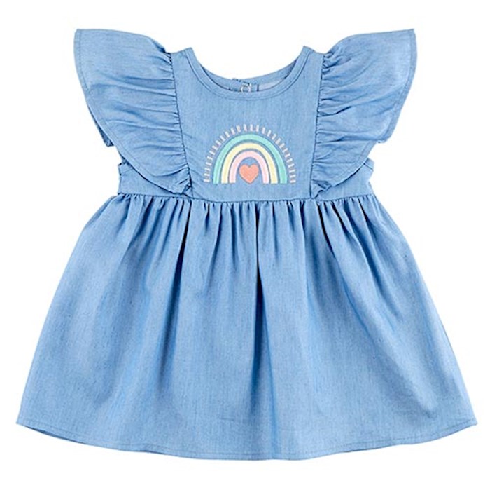 {=Baby Dress-Rainbow Denim Flutter Sleeve (3-6 Mo)}