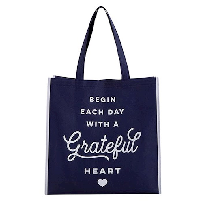 {=Tote Bag-Nylon-Begin Each Day With A Grateful Heart (13"SQ w/6" Gusset)}