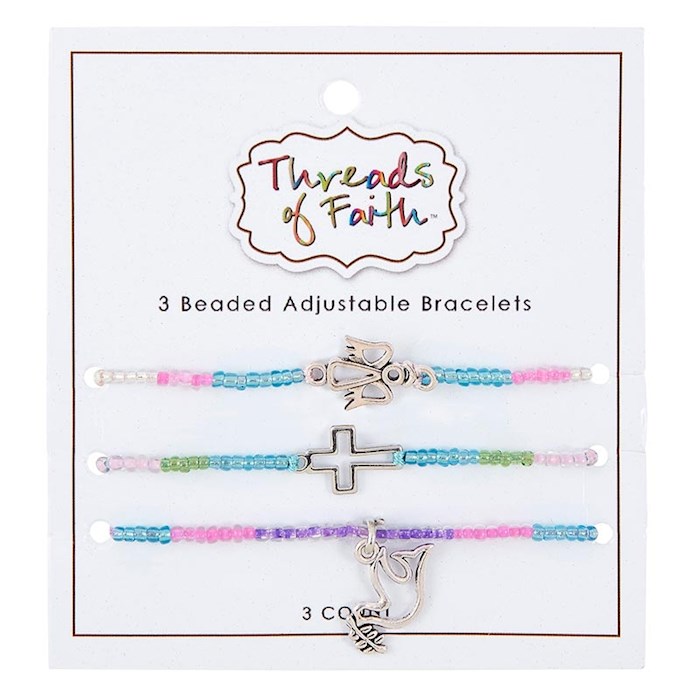 {=Bracelet Set-Threads Of Faith-Beaded Adjustable Faith Symbols (Set Of 3)}