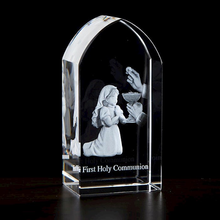 {=Etched Glass Stand-First Communion-Girl (3.25" x 1.5")}