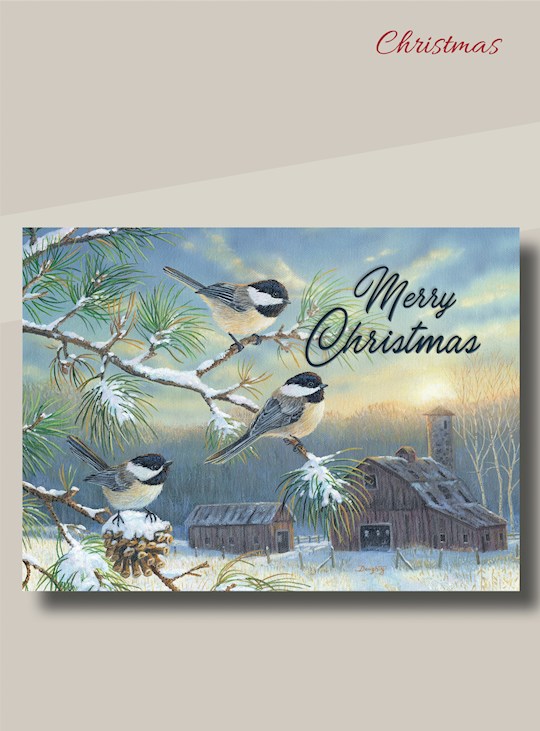 {=Card-Boxed-Christmas-Farmland Chickadees w/Scripture (Box Of 12)}