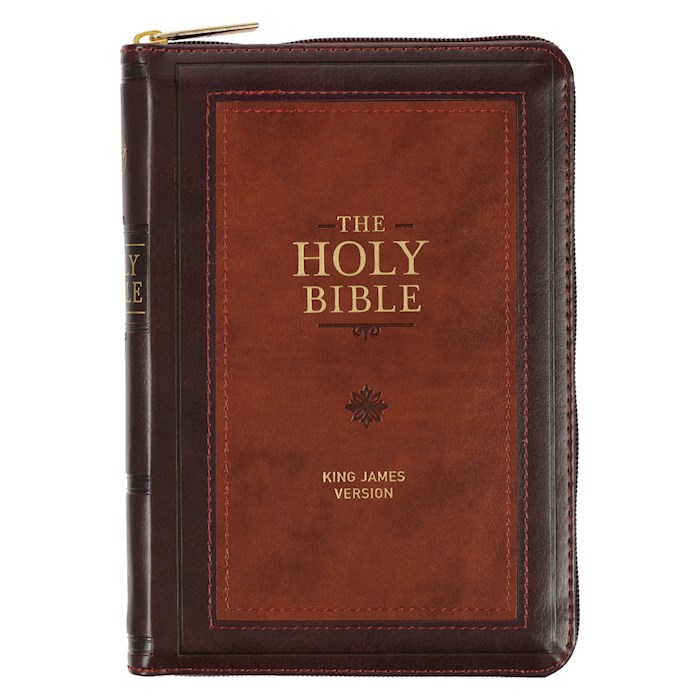 {=KJV Compact Bible-Burgundy/Saddle Tan Faux Leather w/Zipper}