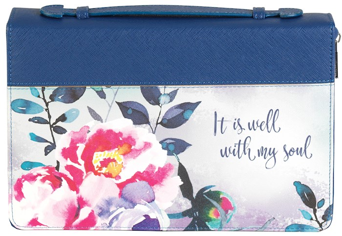 {=Bible Cover-It Is Well-Blue/Floral-LRG}