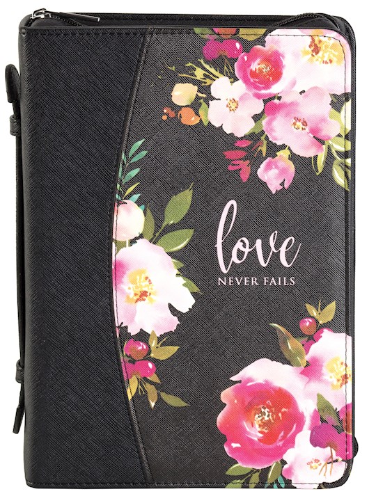 {=Bible Cover-Love Never Fails-Black/Floral-LRG}