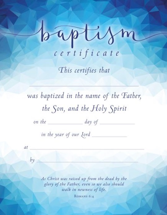 {=Certificate-Baptism (8.5 x 11 Coated Stock) (Romans 6:4) (Pack Of 6)}