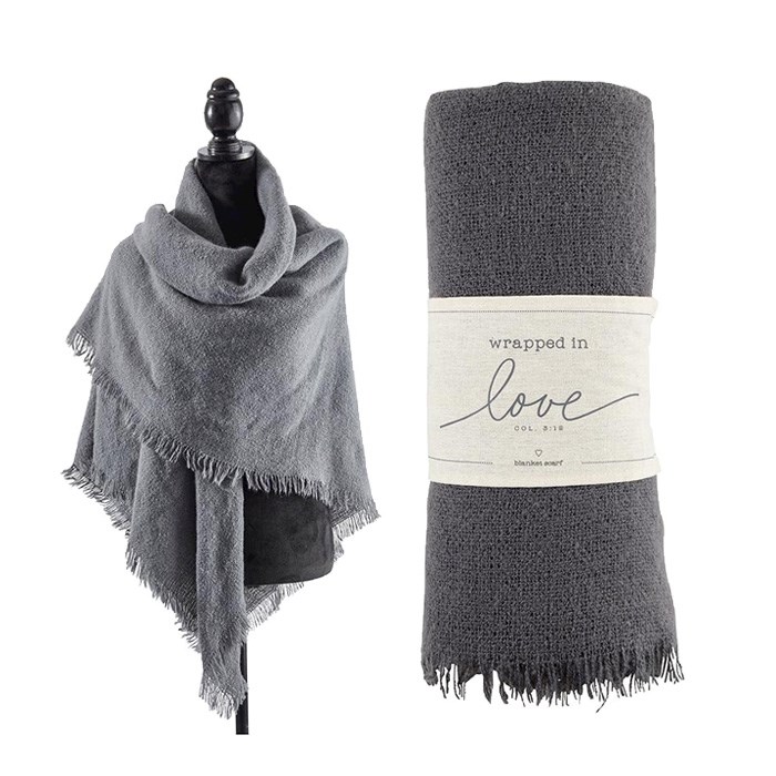 {=Blanket Scarf-Wrapped In Love-Grey (55" SQ)}