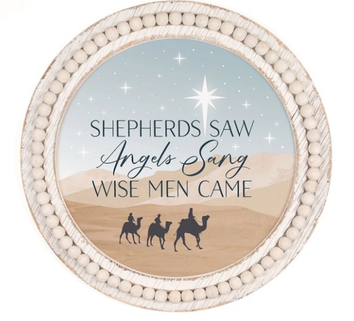 {=Beaded Framed Art-Shepherds Saw  Angels Sang  Wise Men Came (22.5" Diameter)}