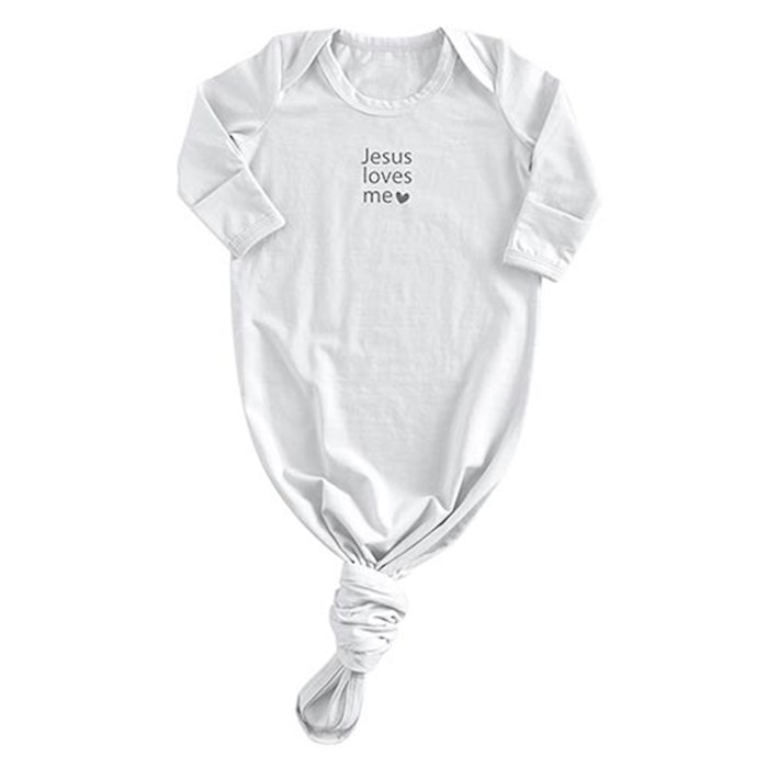 {=Newborn Knotted Gown-Jesus Loves Me (0-6 mths)}