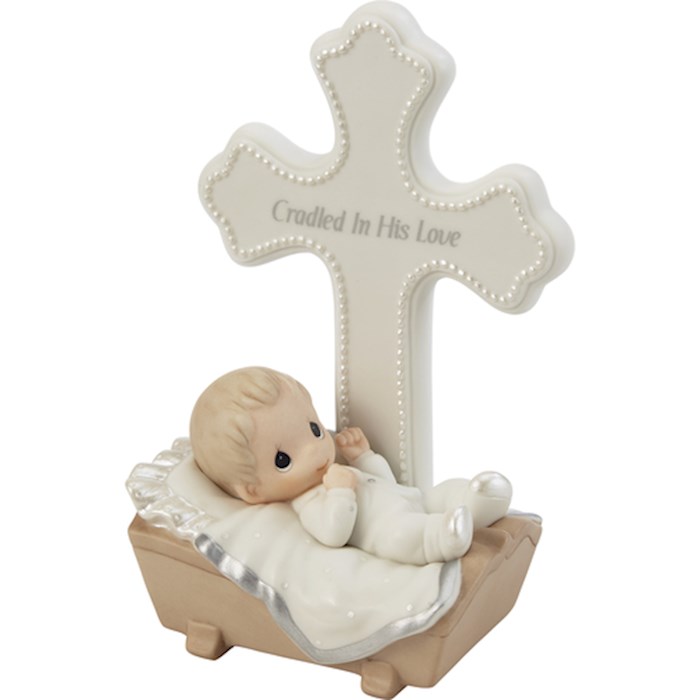 {=Figurine-Cradled In His Love Cross-Boy (6.25"H)}