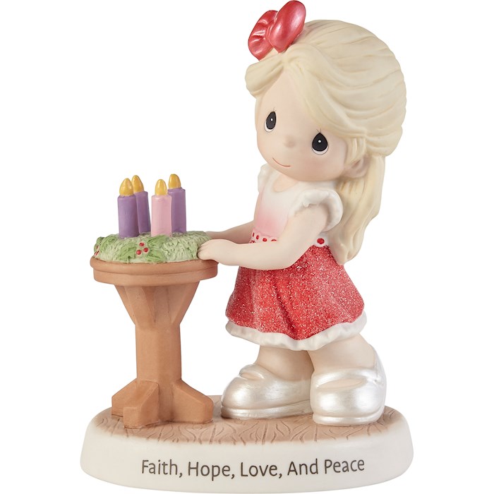 {=Figurine-Girl w/Advent Wreath/Faith Hope Love And Peace (5.25")}