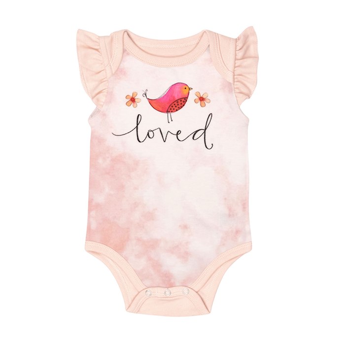 {=Baby Bodysuit-Loved-Pink (Ruffled) (3-6 Months)}