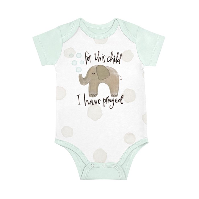 {=Baby Bodysuit-For This Child I Have Prayed-Green (3-6 Months)}