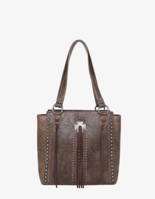 {=Tote-Cross With Tassel (Concealed Carry)-Coffee}