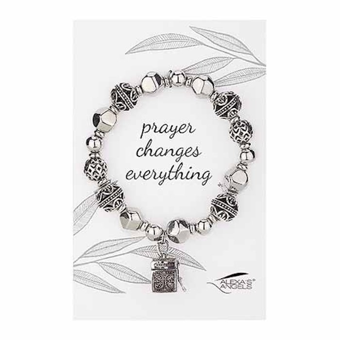 {=Bracelet-Silver Prayer Box/Prayer Changes Everything-Stretch}