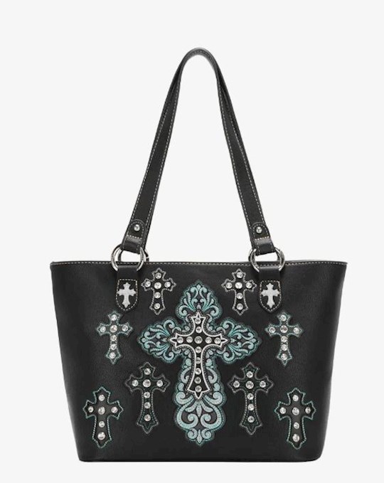 {=Tote-Embroidered Multiple Cross (Concealed Carry)-Black}