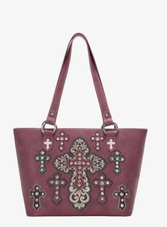 {=Tote-Embroidered Multiple Cross (Concealed Carry)-Purple}