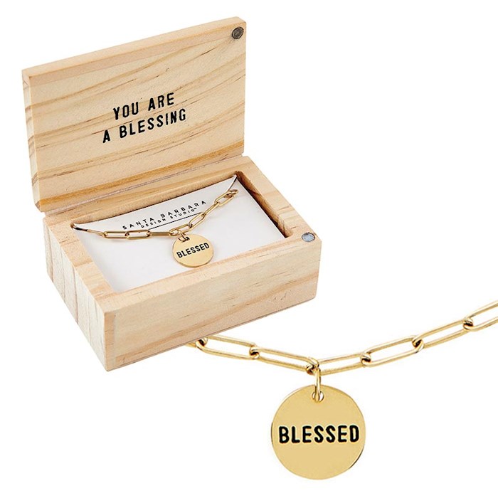 {=Necklace-Link Chain in Wooden Box-Blessed (17" w/2"Extender)}