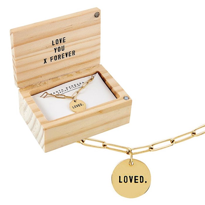 {=Necklace-Link Chain in Wooden Box-Loved (17" w/2"Extender)}