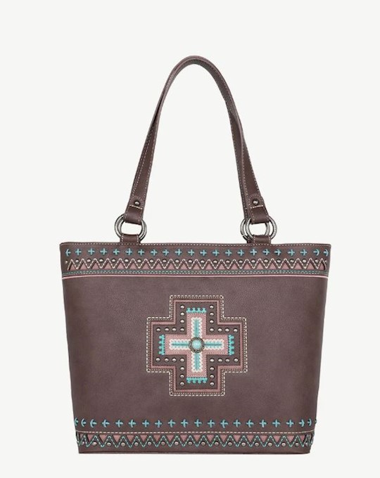 {=Tote-Aztec Cross (Concealed Carry)-Coffee}