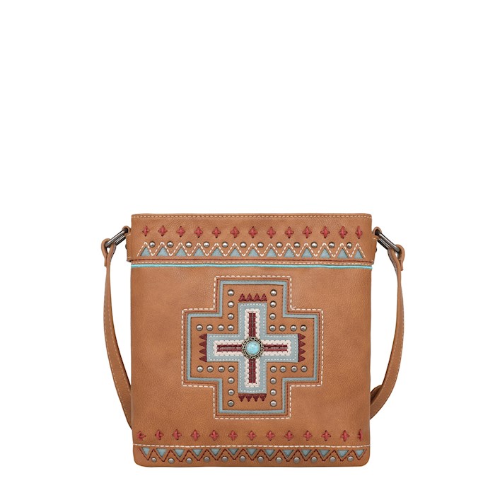{=Crossbody Bag-Aztec Cross (Concealed Carry)-Brown}