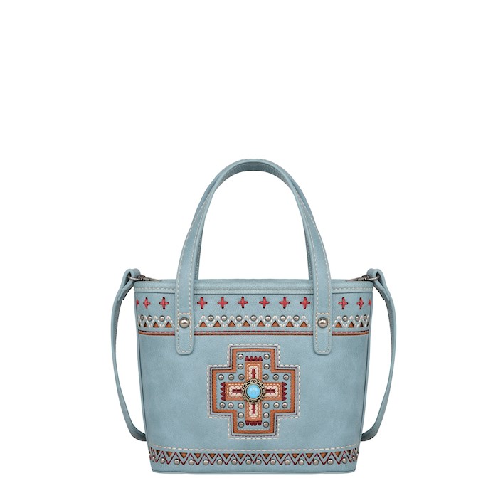 {=Small Tote/Crossbody Bag-Aztec Cross-Turquoise}