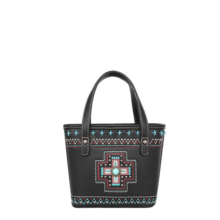{=Small Tote/Crossbody Bag-Aztec Cross-Black}