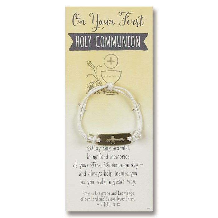 {=Bracelet-First Communion Cross/Carded-White}