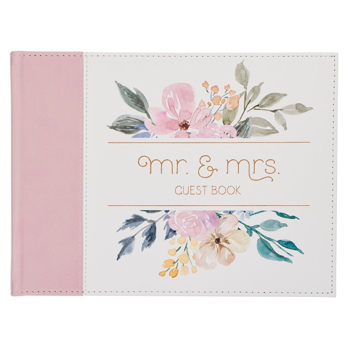 {=Guest Book-Wedding-Pink/White Floral Mr. & Mrs.}