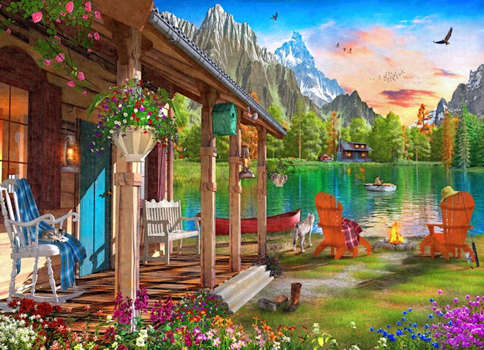{=Jigsaw Puzzle-Cabin By The Lake (1000 Pieces)}