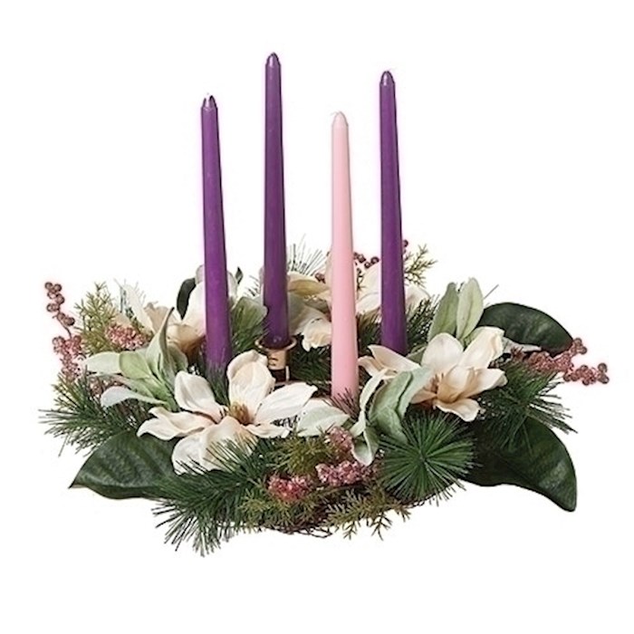 {=Advent Wreath w/ Pine & Magnolia Candleholder (16")}