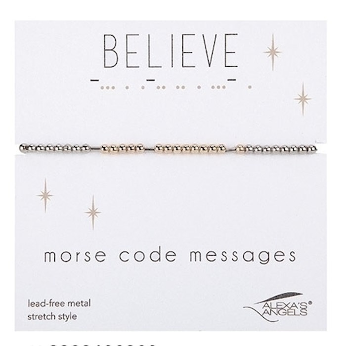 {=Bracelet-Morse Code-Believe-Stretch W/ Gift Bag}