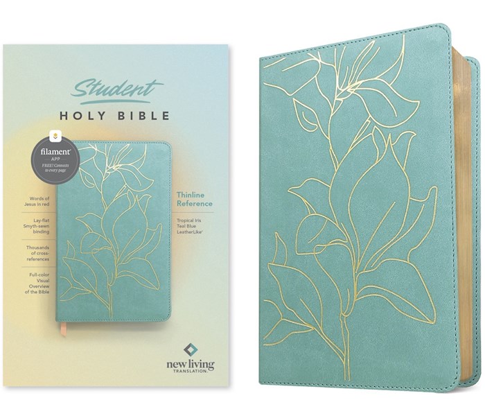 {=NLT Student Thinline Reference Holy Bible  Filament-Enabled Edition-Teal Blue Tropical Iris LeatherLike}