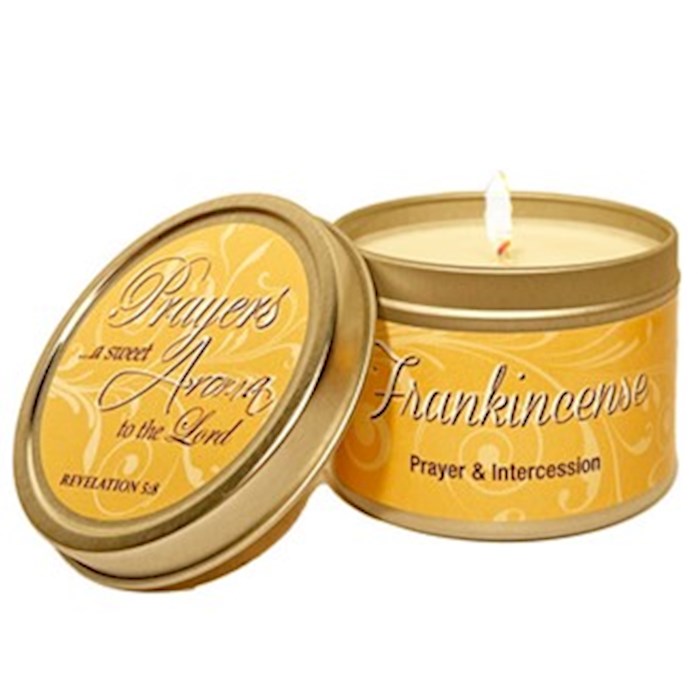 {=Candle-Frankincense w/Scripture Gold Tin-6 Oz}