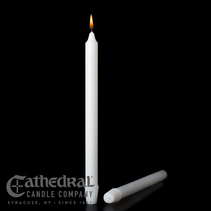 {=Altar Candle-White Short 3's (7/8" x 16")-Stearine/SFE (Pack Of 18)}